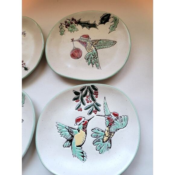 Eli & Ana Blue‎ Sky Christmas Appetizer Plates Hummingbirds Whimsical Set of 4 - Picture 6 of 8
